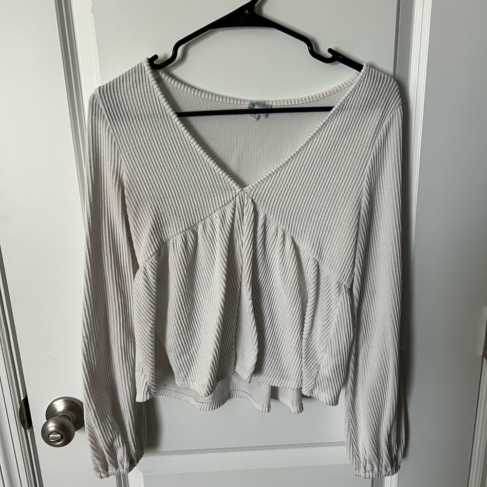 Blue Rain Asymmetrical Gray Tan Blouse